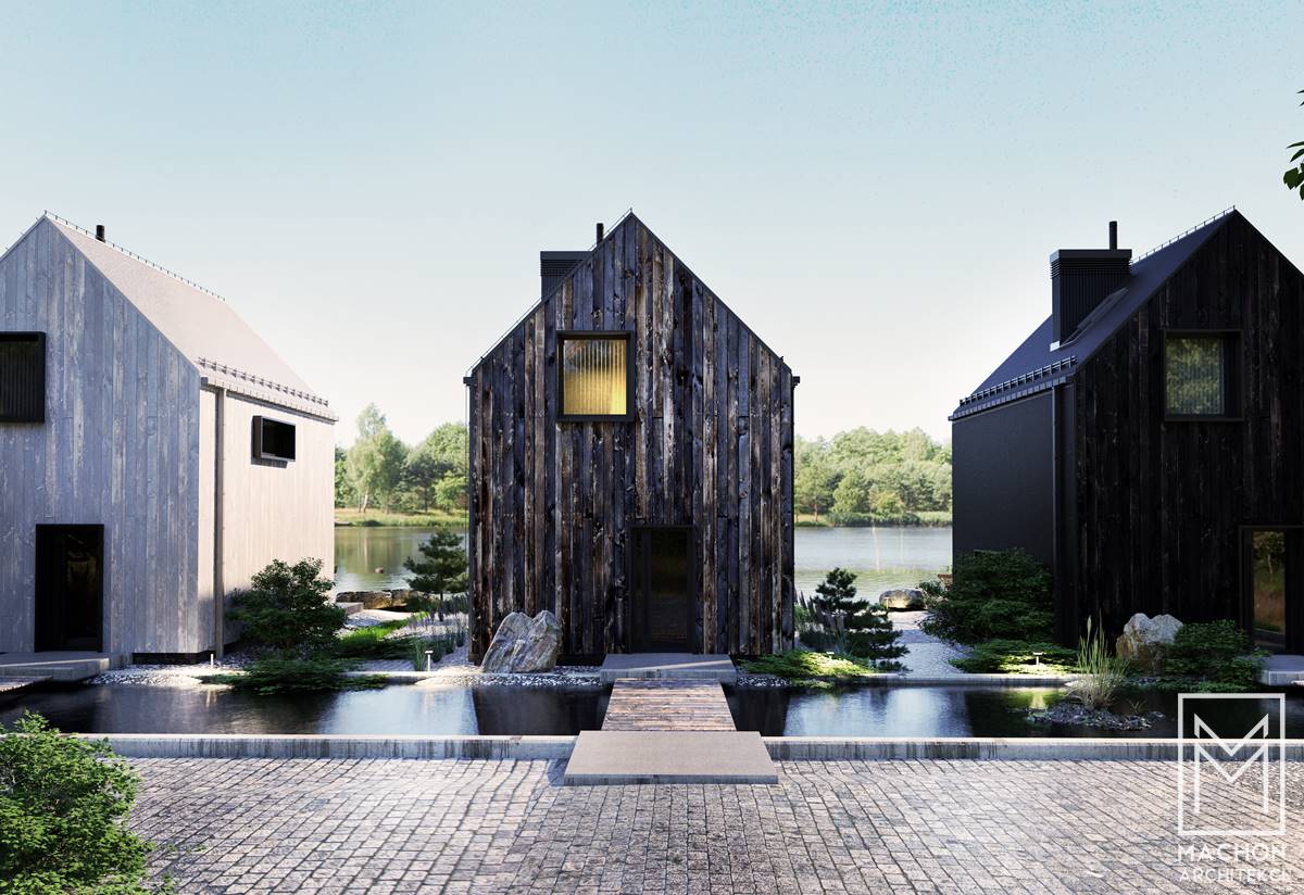 nowoczesny domek nad jeziorem letniskowy całoroczny lakus jeziorak stodoła