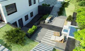 projekty ogrodów nowoczesnych machoń architekci małopolska ogrodzenie taras nawierzchnia kostka brukowa