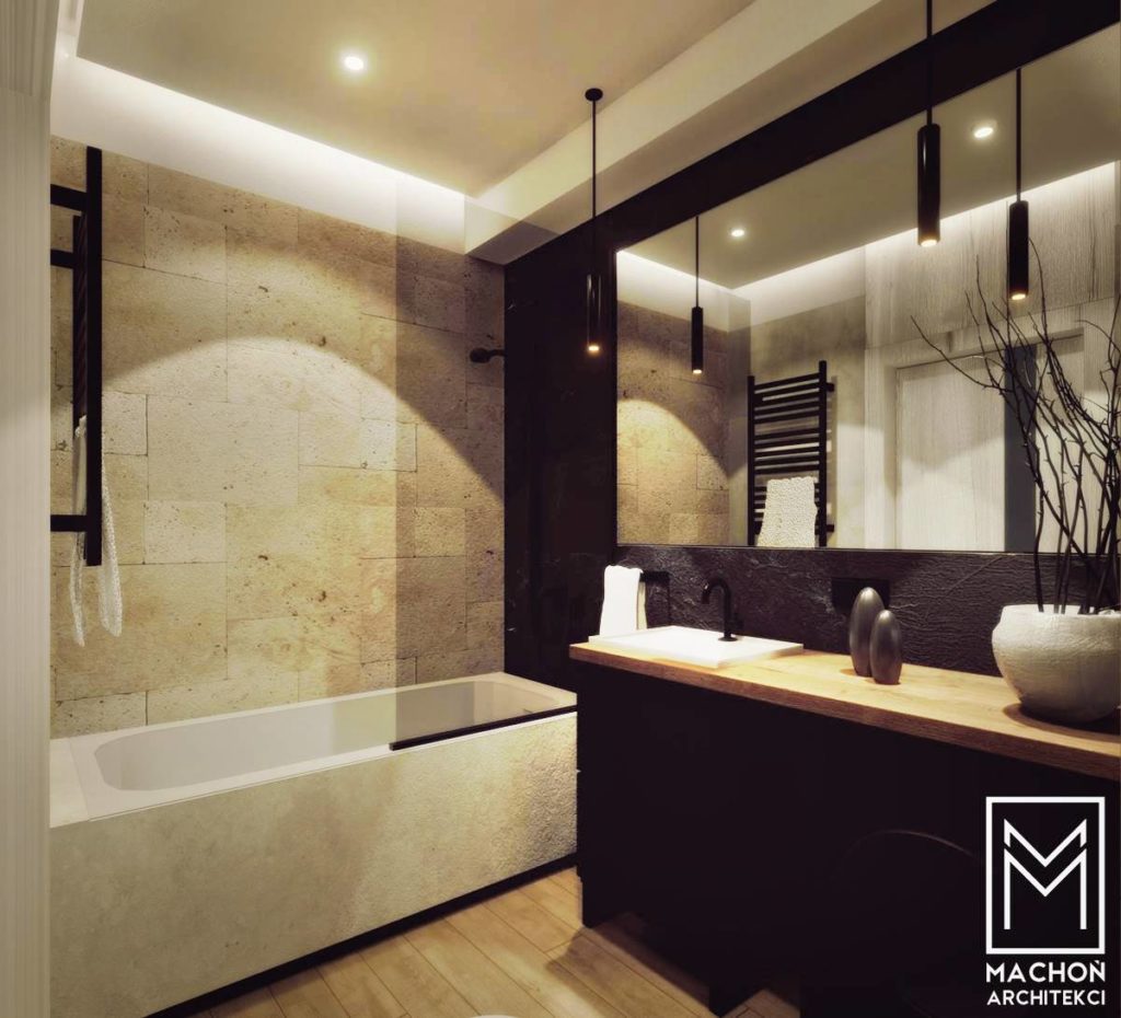łazienka trawertyn kamien naturalny mieszkanie katowice kraków zator wadowice gliwice małopolska sląsk projekt nowoczesnego wnętrza małe mieszkanie loft
