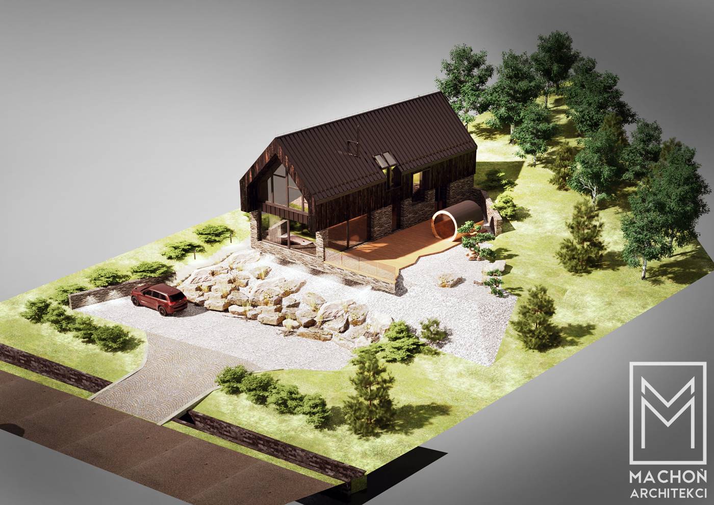 dolny śląsk architekt dom na skarpie na stoku projekt indywidualny nowoczesny stodoła