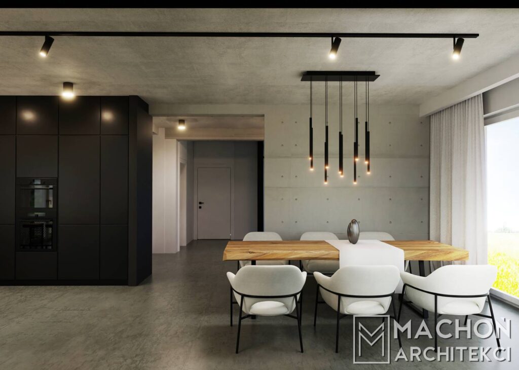 wnetrze dom jednorodzinny nowowczeny minimalizm beton szkło