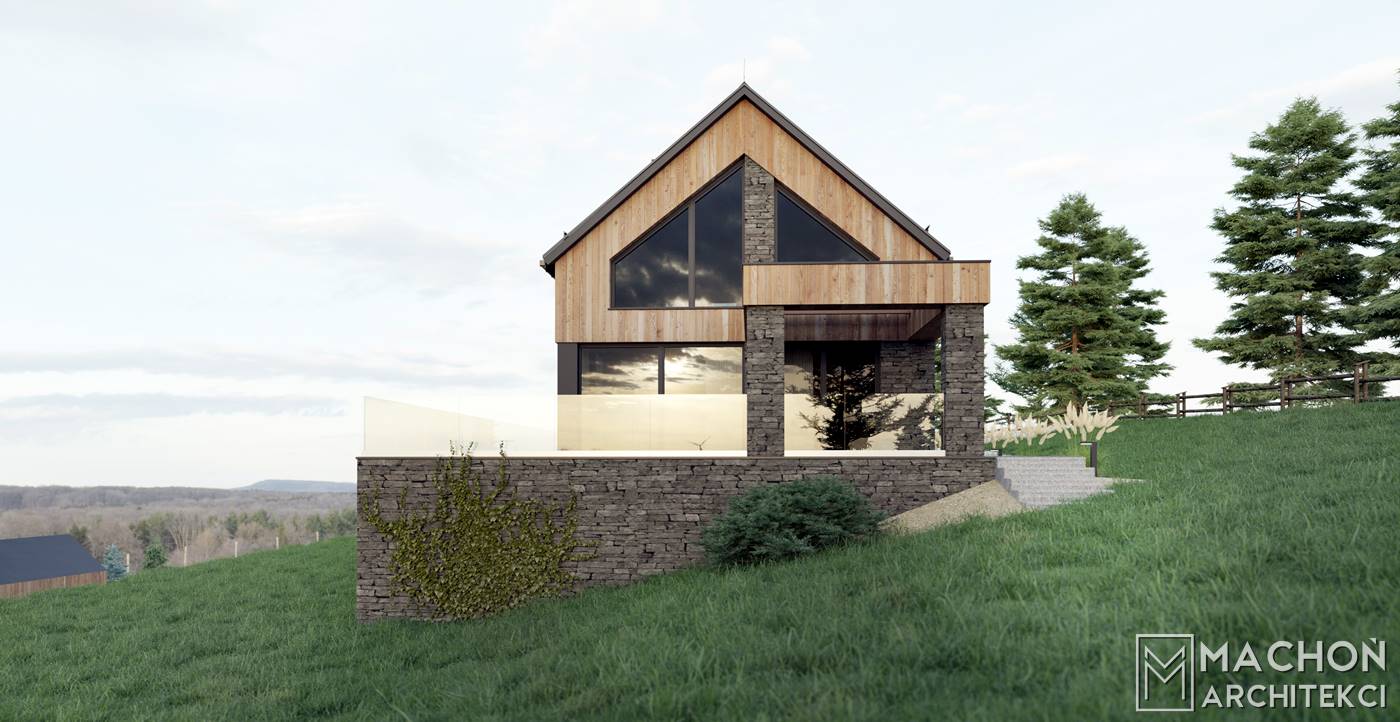 projekt domu na skarpie nowoczesny z tarasem i pokojami projekt ogrodu i otoczenia projektowanie architekci w polsce nowoczesne domy indywidualny projekt