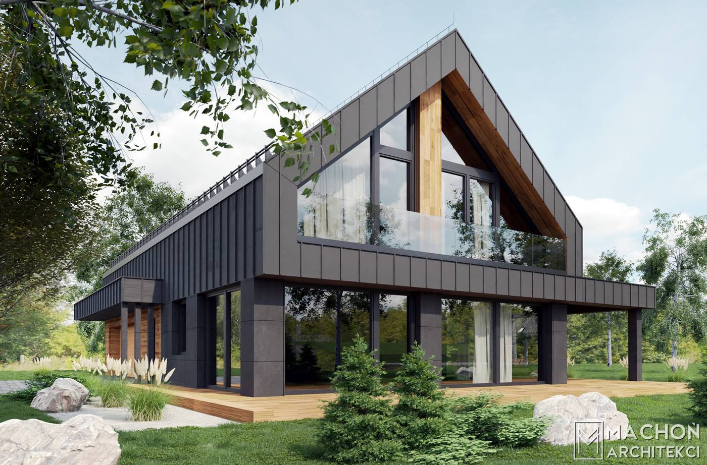 Projekt nowoczesnego budynku mieszkalnego jednorodzinnego w krakowie w nowej hucie projekt indywidualny pozwolenie na budowę