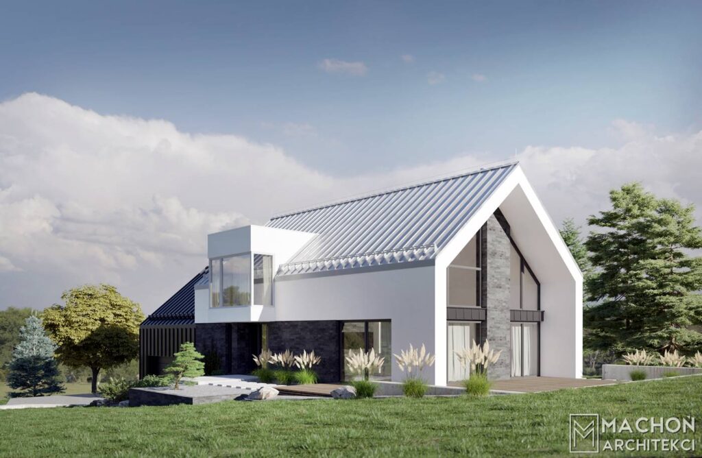 biały dom nowoczesny stodoła w Bielsku-Białej projekt indywidualny architekci sucha beskidzka małopolska warszawa kraków dom z ogrodem projektowanie indywidualne