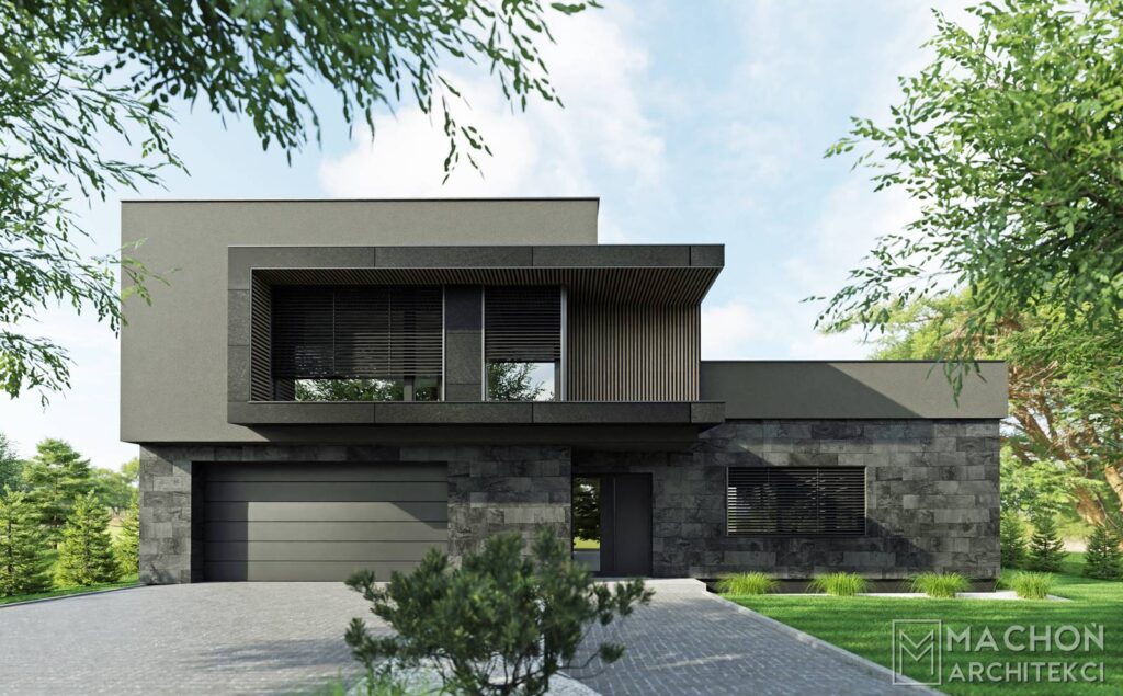nowoczesny dom pod warszawa projekt indywidualny dostosowany do działki projekt z ogrodem dom z garazem dwustanowiskowym konstrncin jeziorna nowoczesne domy projektanci architekci