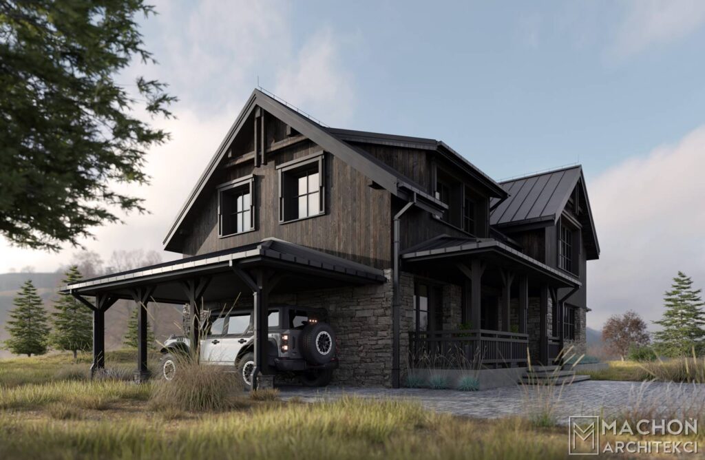 Nowoczeny dom w stylu farm house modern barn lodge house farmhouse cottage stone dom w stylu amerykańskim nowy projekt gotowy