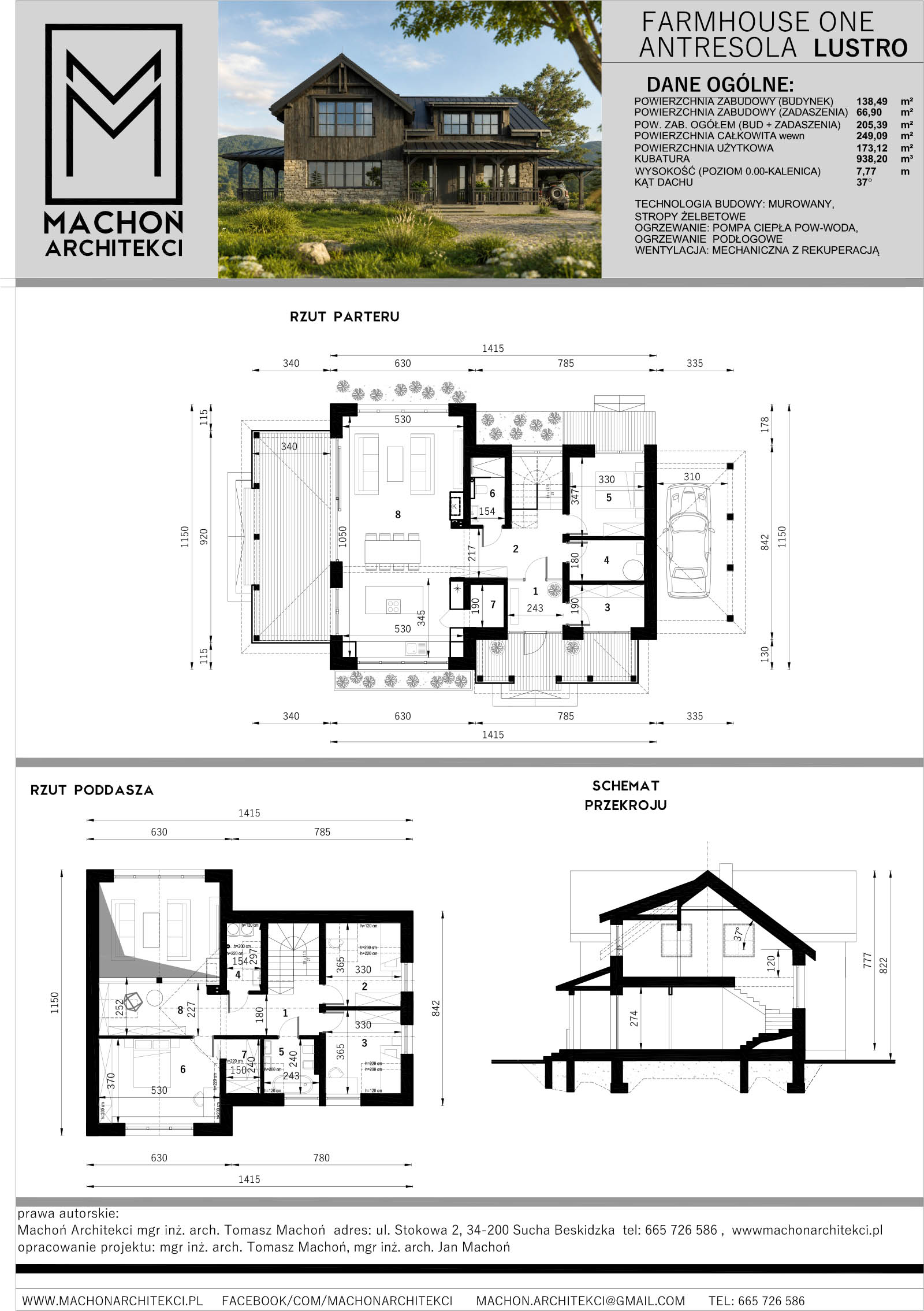 modern farmhouse z garażem one plus dom gotowy projekt machoń architekci nowoczesny lodge house cottage na wsi z werandą zadaszony taras garaż projektowanie wiejska posiadłość 66