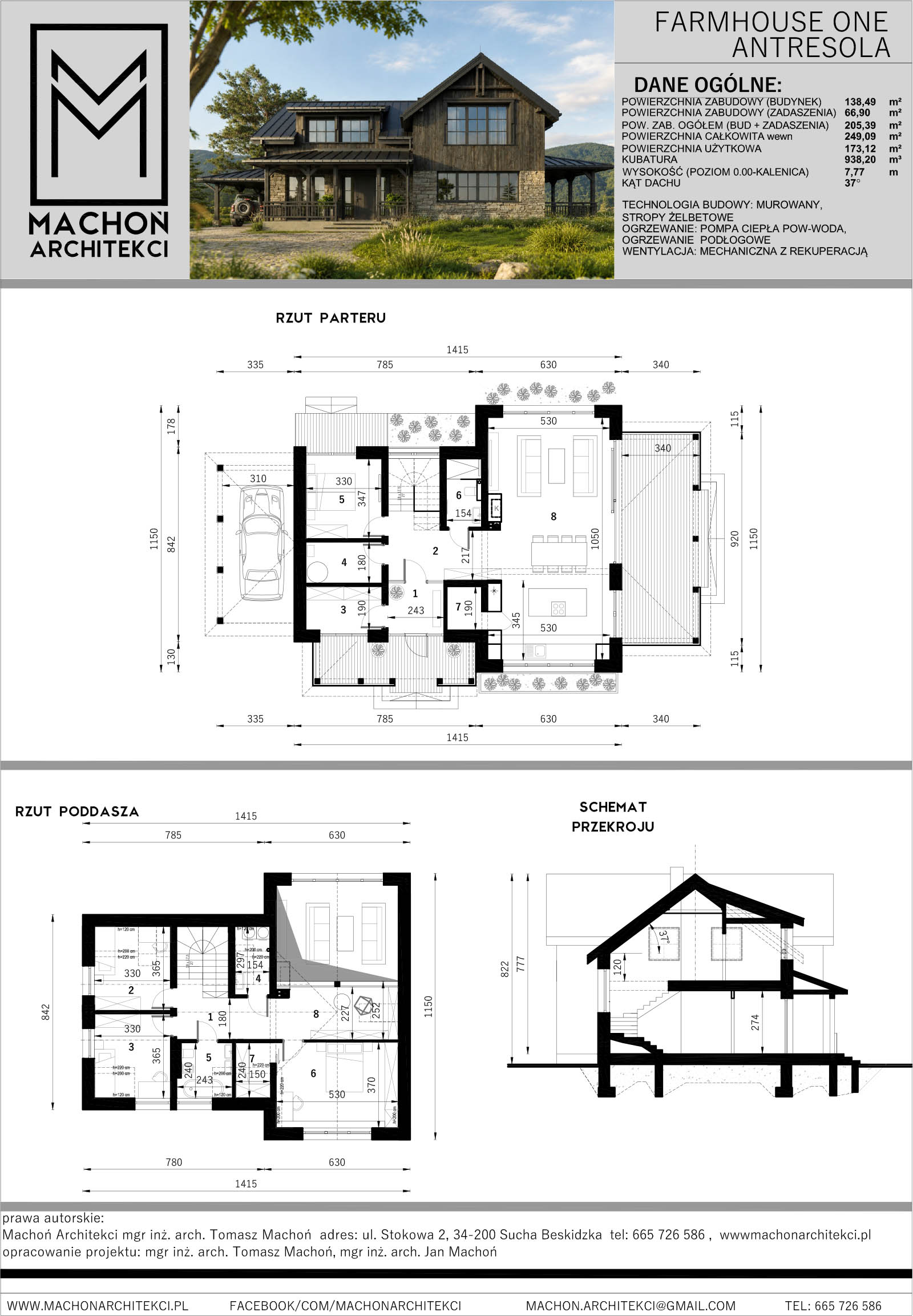 modern farmhouse z garażem one plus dom gotowy projekt machoń architekci nowoczesny lodge house cottage na wsi z werandą zadaszony taras garaż projektowanie wiejska posiadłość 66