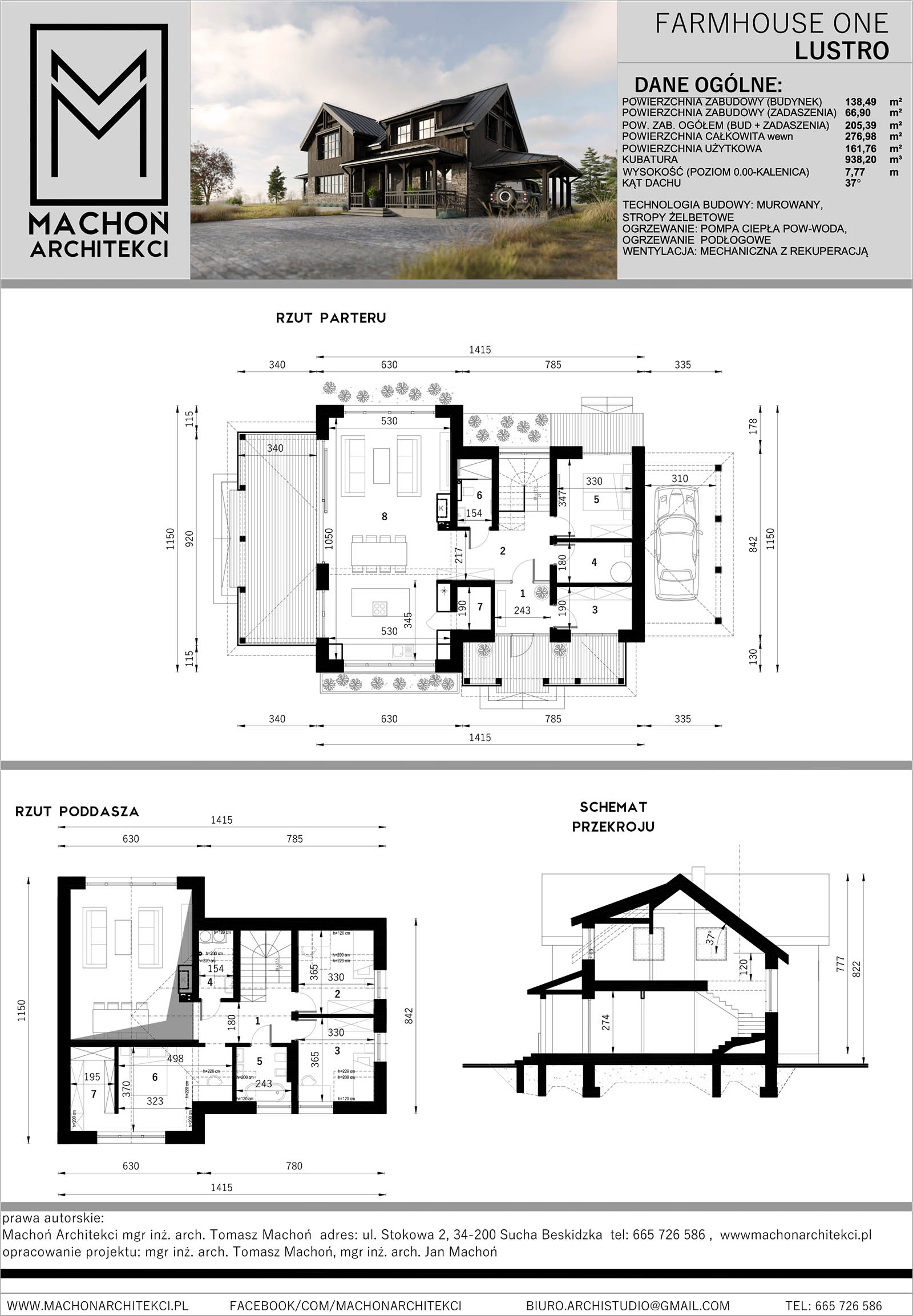 modern farmhouse z garażem one plus dom gotowy projekt machoń architekci nowoczesny lodge house cottage na wsi z werandą zadaszony taras garaż projektowanie wiejska posiadłość 66