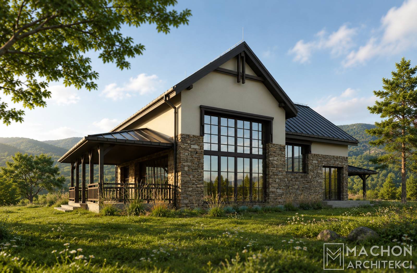 Nowoczeny dom w stylu farm house modern barn lodge house farmhouse cottage stone dom w stylu amerykańskim nowy projekt gotowy
