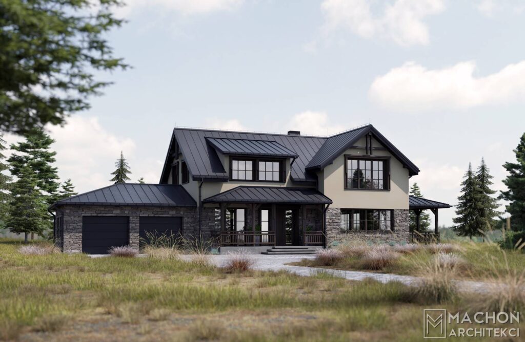Nowoczeny dom w stylu farm house modern barn lodge house farmhouse cottage stone dom w stylu amerykańskim nowy projekt gotowy