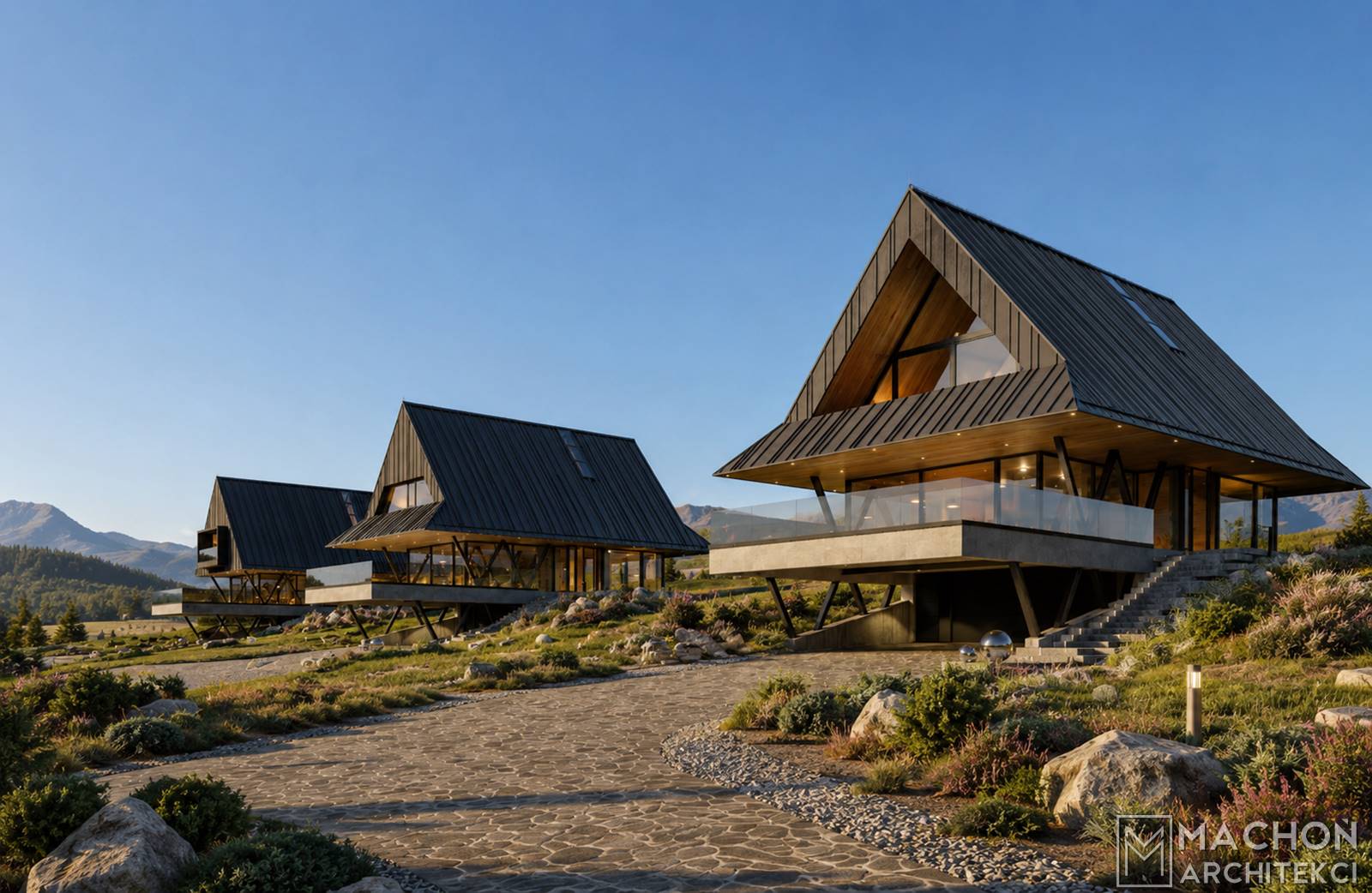 Projekt domu na stoku nowoczesny górski góralski podhalański beskidzki dom w polsce nowoczesna stalowa willa budynek mieszkalny jednorodzinny steel hill machoń architekci projekty indywidualne
